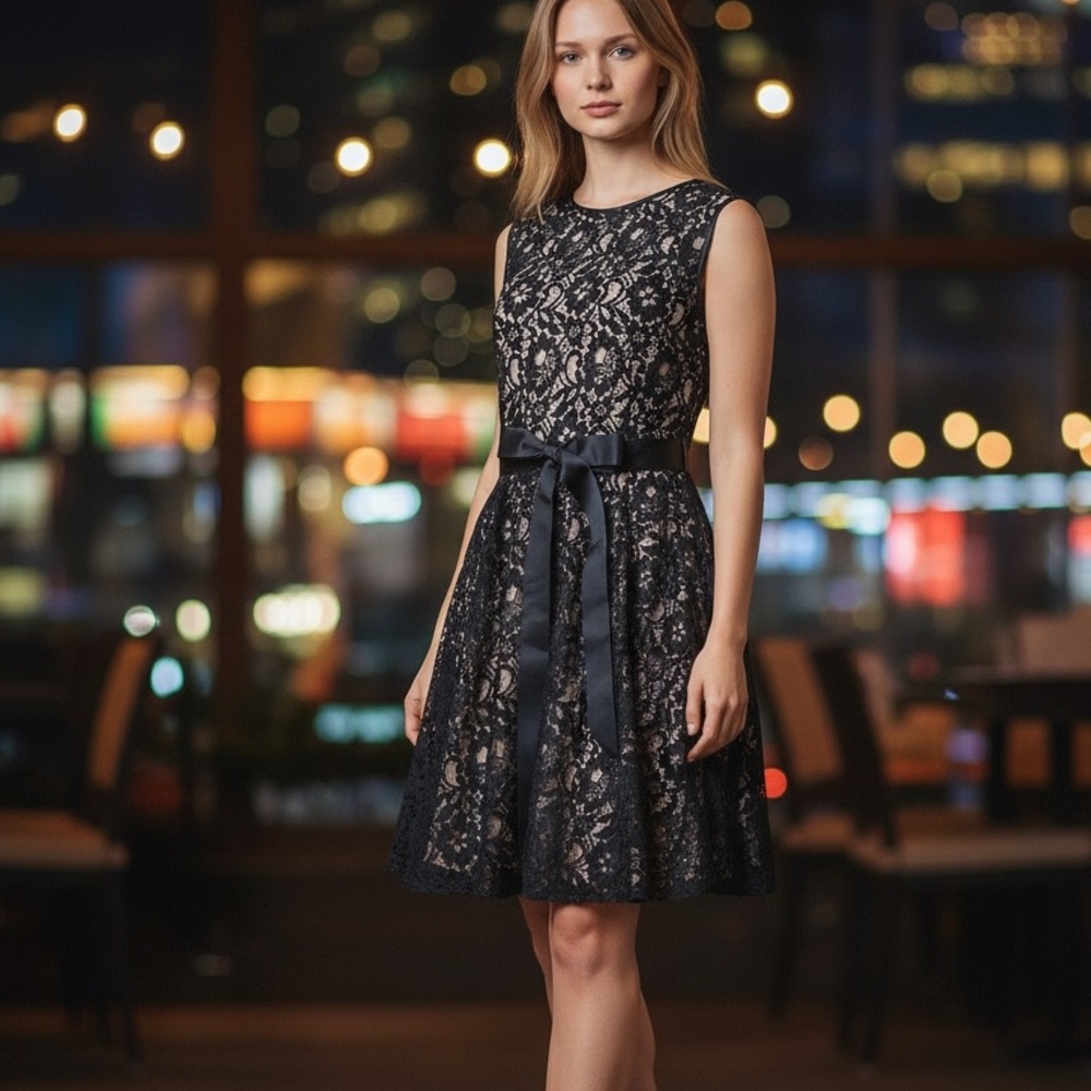 ❤️💋Charming Betsy & Adam Elegant Sleevless Black Lace Formal Cocktail Dress - Picture 14 of 14